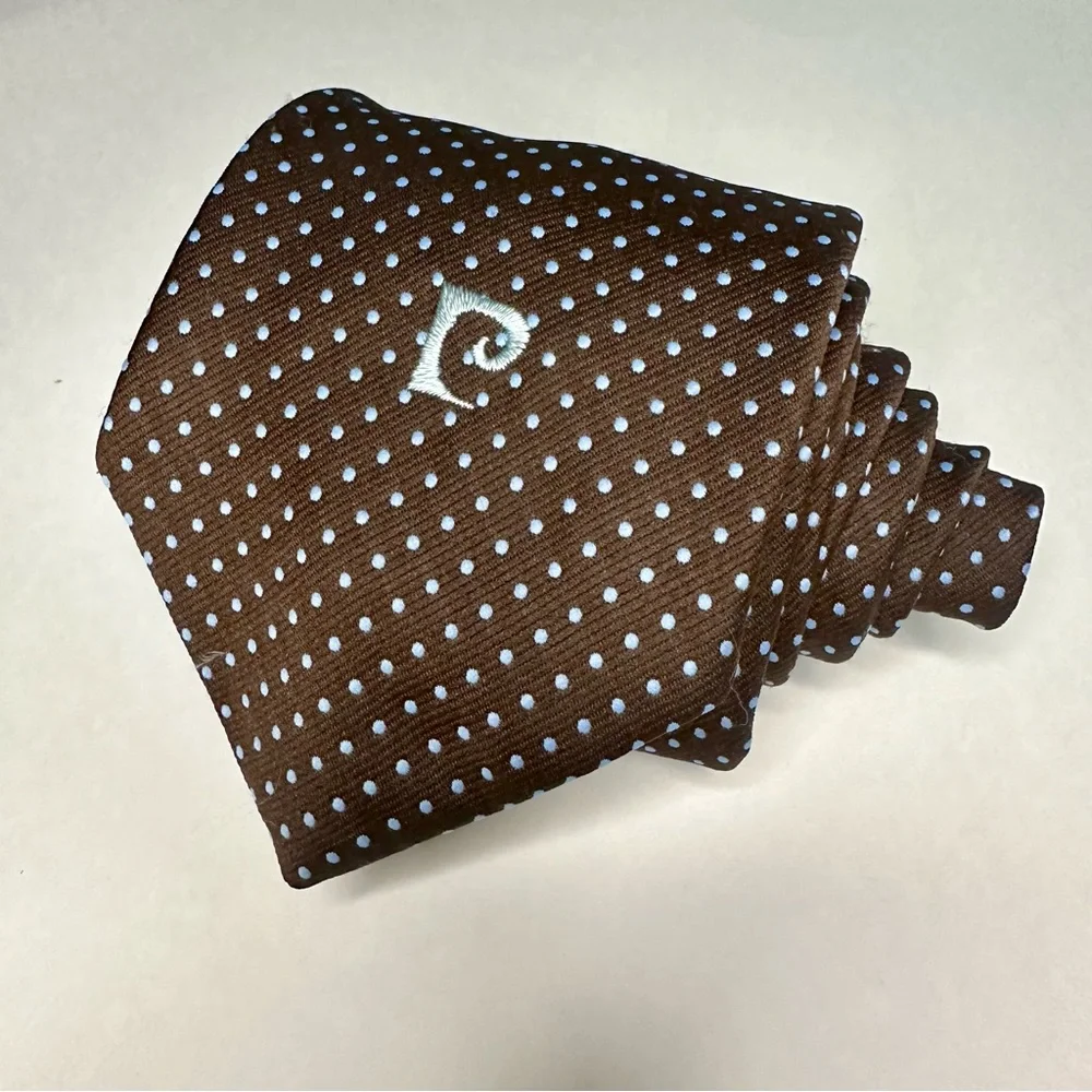 Vintage Pierre Cardin Wide Embroidered Signature Polka Dot Tie - Picture 1 of 6